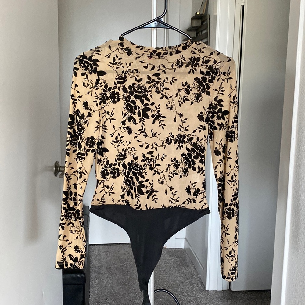 Long sleeve mesh floral body suit
